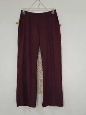 aerie Wide-Leg Elastic Waist Pants in Burgundy